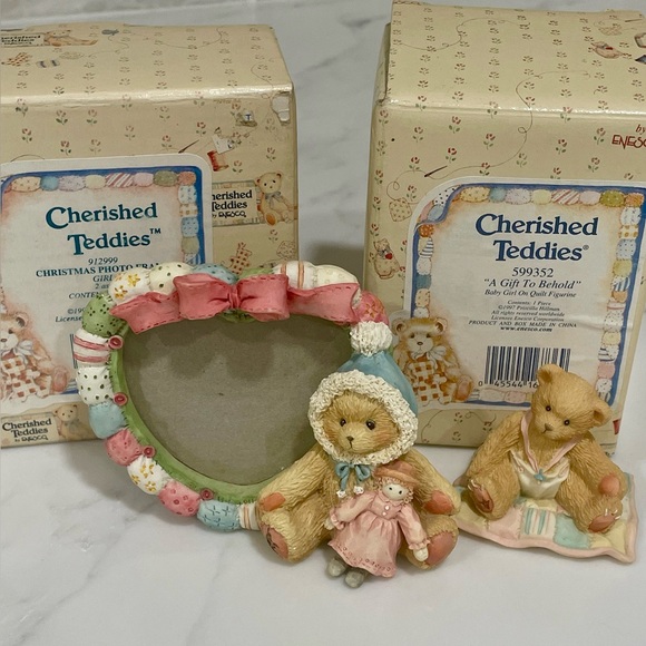 Baby Girl Cherished Teddies Vintage 90’s Frame & Figure Shower Gift w/ Box! EUC - Picture 1 of 6